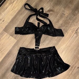 Black Shimmer Skirt Set with Bralette Top